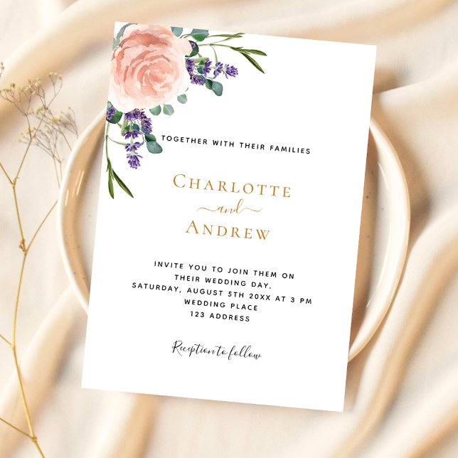 Invitation Rose lavande fleurie verdure luxe mariage (Créateur téléchargé)