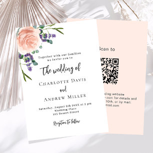 Invitation Rose lavande floraux QR RSVP mariage de luxe