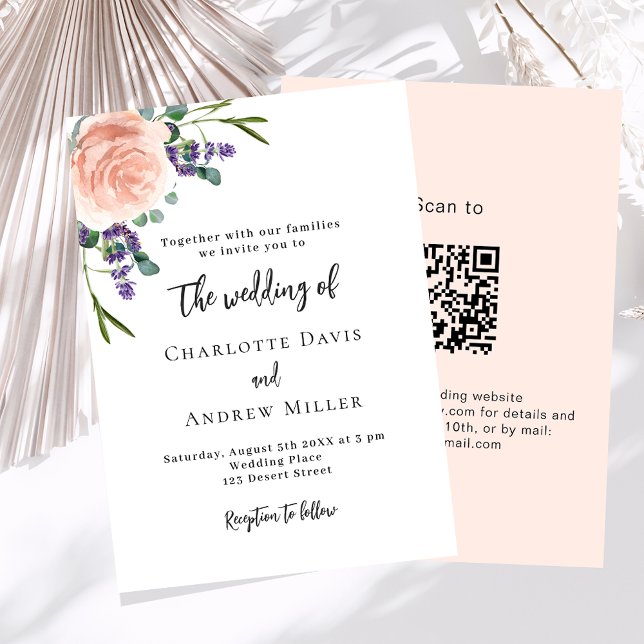 Invitation Rose lavande floraux QR RSVP mariage de luxe (Créateur téléchargé)