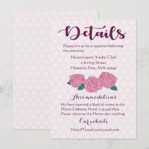 Invitation Rose Lavande Rose et Coeurs Détails Mariage