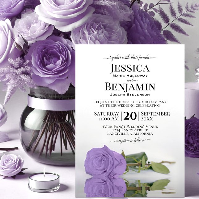 Invitation Rose lavande violet à longue tige, mariage élégant (Créateur téléchargé)
