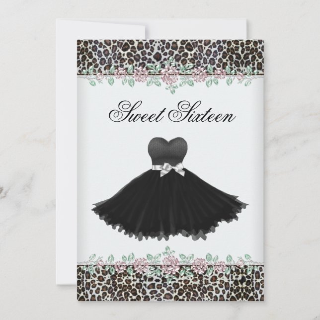 Invitation Rose léopard Sweet sixteen  fête d'anniversaire (Devant)