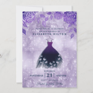 Invitation Rose Lilac robe papillon moderne sweet sixteen