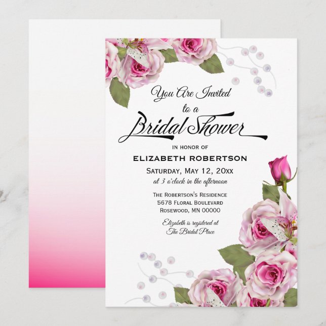 Invitation Rose Lily Pearl Rose Fête de Mariage (Devant / Derrière)