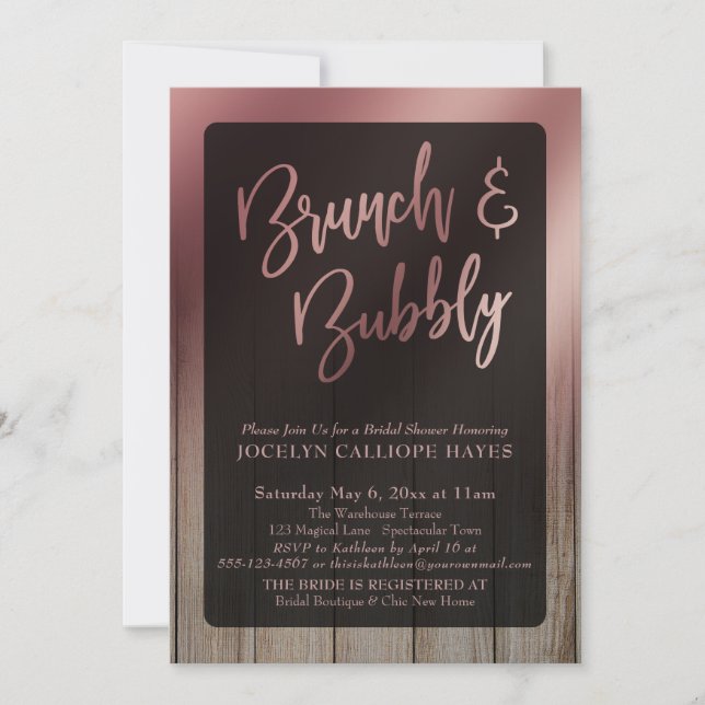 Invitation Rose lisse Grange Or Bois Brunch & Bubbly (Devant)