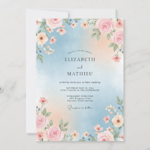 Invitation Rose Lumineuse Bleu Ciel Mariage