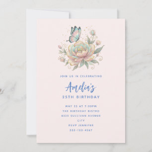 Invitation Rose Magique et Papillon Couleurs Pastel pour Anni