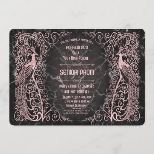 Invitation Rose Marbre d'or Art Déco Peacocs Prom Senior