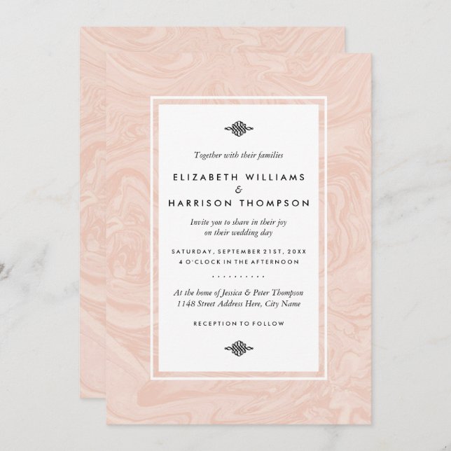 Invitation Rose marbré Élégant mariage vintage  marbré (Devant / Derrière)