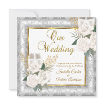 Rose mariage Champagne Gold Silver Damask