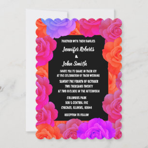 Invitation Rose Mariage Code QR Orange Floral Violet Rose