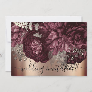 Invitation Rose Mariage de naissance Burgundy Marsala Floral