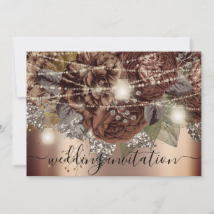 Invitation Rose Mariage de naissance Gold Brown Roses lumière