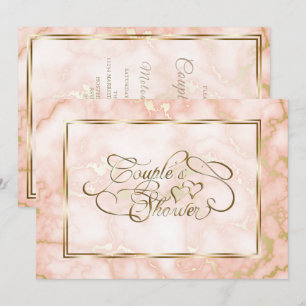 Invitation Rose mariage et marbre d'or
