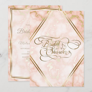 Invitation Rose mariage et marbre d'or