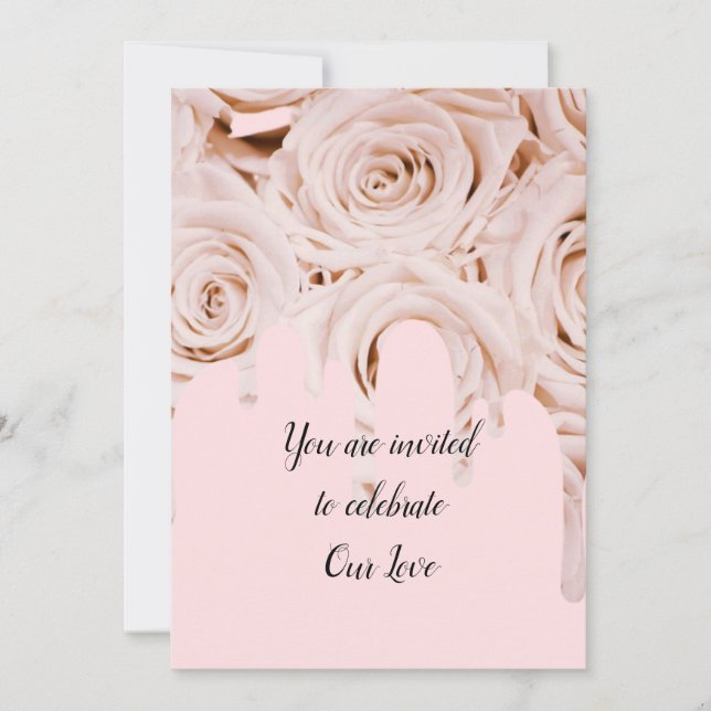 Invitation rose mariage goutte d'élégante calligraphie texte (Devant)
