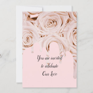 Invitation rose mariage goutte d'élégante calligraphie texte