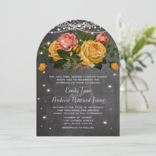 Invitation Rose mariage héritage tableau noir rose et jaune