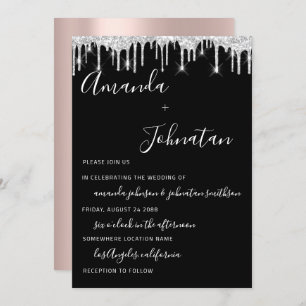 Invitation Rose mariage Monogram Black Silver Drivers