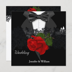 Invitation Rose mariage noir blanc Tuxedo profond rouge