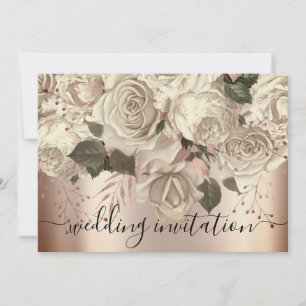 Invitation Rose Mariage nuptial Ivory Roses Wreath Sepia