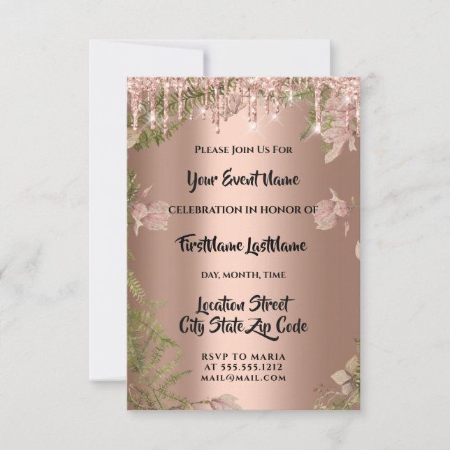 Invitation Rose Mariage nuptiale  Wreath Woodland Fern (Devant)