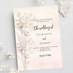 Invitation rose mariage or blush fleur sauvage luxe 