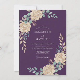 Invitation Rose Mariage Painter sur Prune