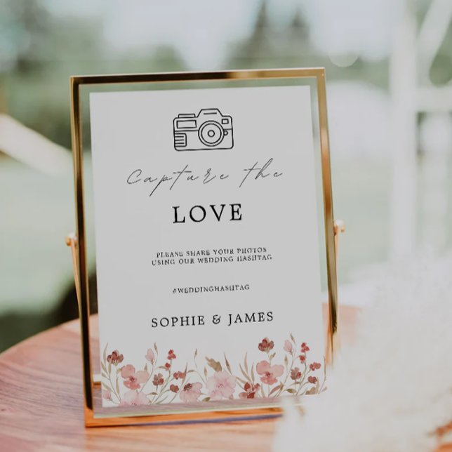 Invitation Rose Mariage Photo Hashtag Signe, Capturer l'amour (Rose Wedding Photo Hashtag Sign, Capture the Love Invitation)
