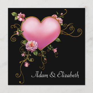 Invitation Rose Mariage Rose Cœur Gothique Noir Mariage
