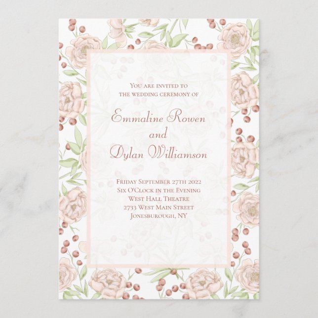 Invitation Rose mariage vintage rose poudré (Devant)