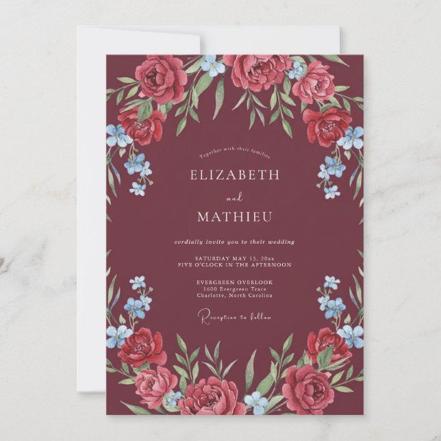 Invitation Rose Mariage Vivid Marron (Devant)