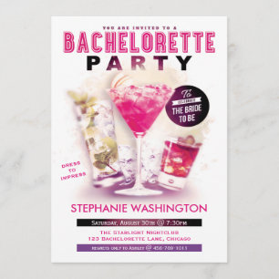 Invitation Rose Martini de partie de Bachelorette et