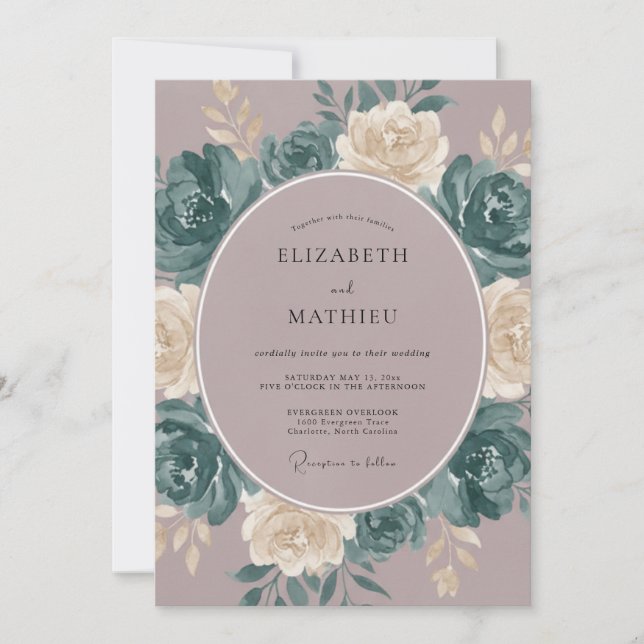 Invitation Rose Mauve Atmosphérique Mariage Teal (Devant)