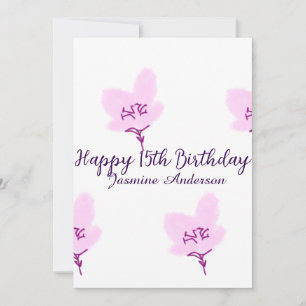 Invitation Rose mauve floral 15e anniversaire quinceanera nom