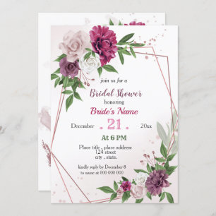 Invitation rose mauve verdure géométrique douche nuptiale