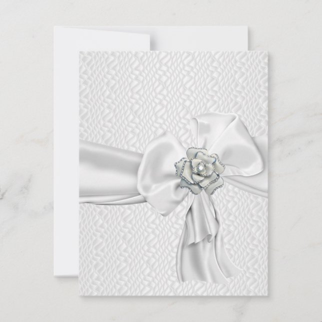 Invitation Rose métallique blanche argent Ruban de bijou évén (Devant)