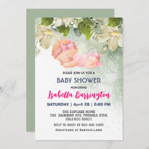 Invitation Rose mignon bébé fille Fleurs marguerites baby sho