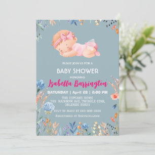 Invitation Rose mignon bébé Fleurs baby shower enfants