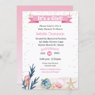 Invitation Rose mignon sous l'invitation de la mer