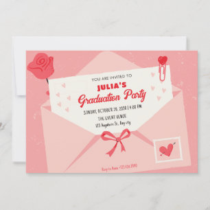Invitation Rose mignonne belle lettre graduation