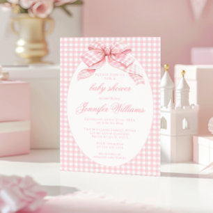 Invitation Rose mignonne En vichy Coquette Bow Baby Girl Douc