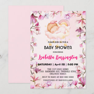 Invitation Rose mignonne fille douce rêve fleur baby shower e