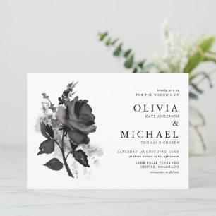 Invitation Rose minimaliste de couleur noire moderne Mariage