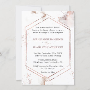 Invitation Rose minimaliste de luxe Gold Frame Mariage