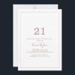Invitation Rose minimaliste Gold 21ème fête d'anniversaire<br><div class="desc">Cette invitation minimaliste à la fête d'or 21ème anniversaire rose est parfaite pour une simple fête d'anniversaire. Le design romantique moderne est composé d'or rose classique et de typographie blanche associée à une calligraphie rustique mais élégante avec un style vintage lettré à la main. Personnalisable dans n'importe quelle couleur. Gardez...</div>
