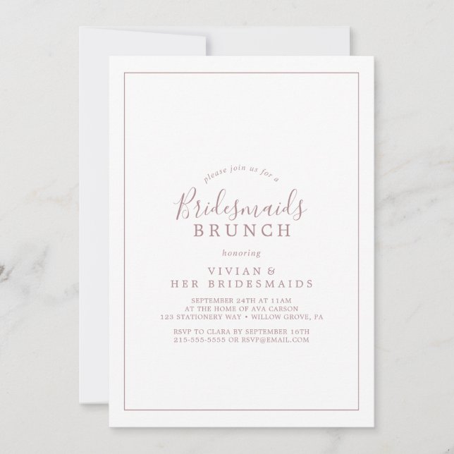 Invitation Rose minimaliste Gold Bridesmaitres Brunch Invitat (Devant)