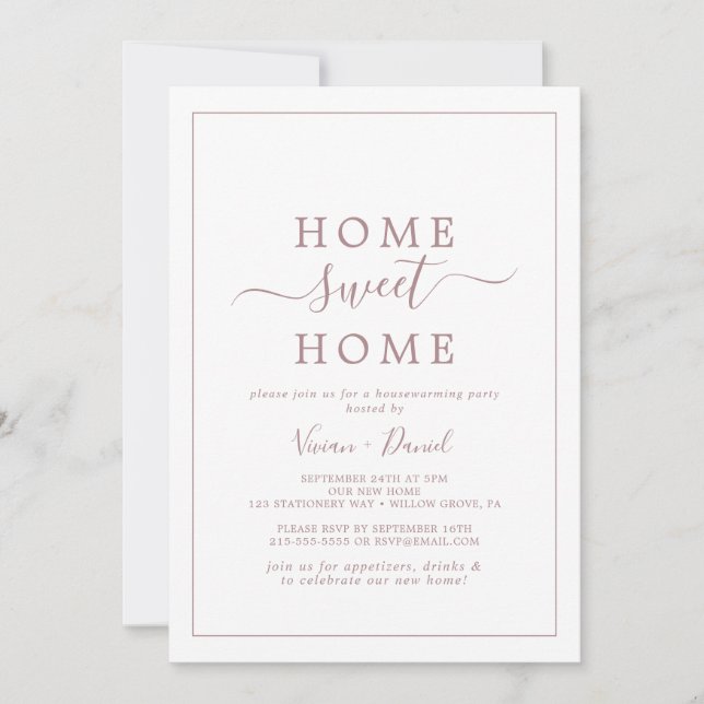 Invitation Rose minimaliste Gold Home Sweet Home (Devant)