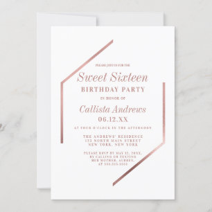 Invitation Rose minimaliste Or Blanc Geo Frame Sweet 16