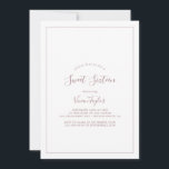 Invitation Rose minimaliste Sweet sixteen or Anniversaire<br><div class="desc">Cette invitation minimaliste au sweet sixteen d'or rose est parfaite pour une simple fête de 16ème anniversaire. Le design romantique moderne est composé d'or rose classique et de typographie blanche associée à une calligraphie rustique mais élégante avec un style vintage lettré à la main. Personnalisable dans n'importe quelle couleur. Gardez...</div>